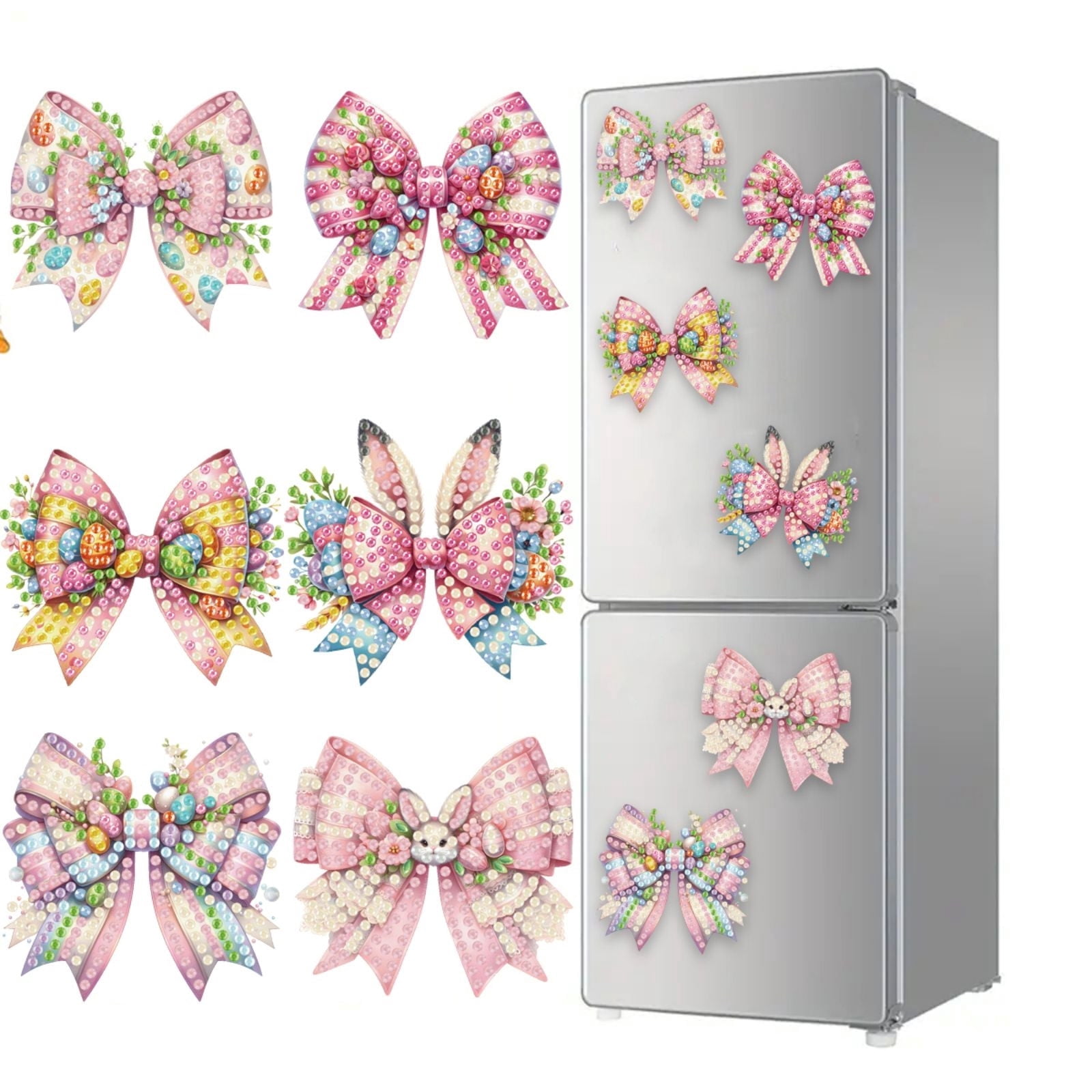 FLOPESN 6Pcs Holiday DIY Diamond Art Painting Refrigerator Magnet,Creative Design Easter St. Patrick's Day Acrylic Home Decors-Bow