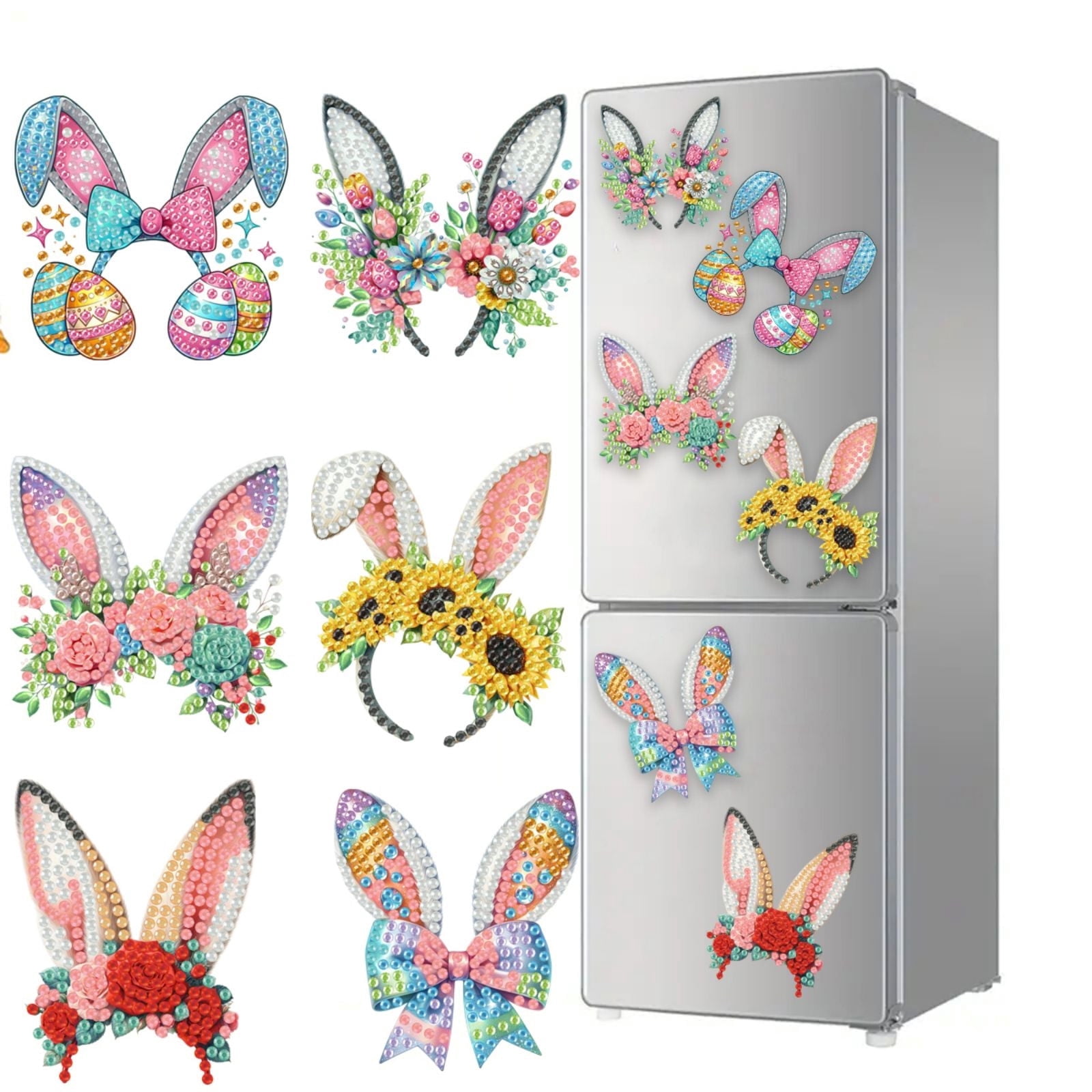 FLOPESN 6Pcs Holiday DIY Diamond Art Painting Refrigerator Magnet,Creative Design Easter St. Patrick's Day Acrylic Home Decors-Headband