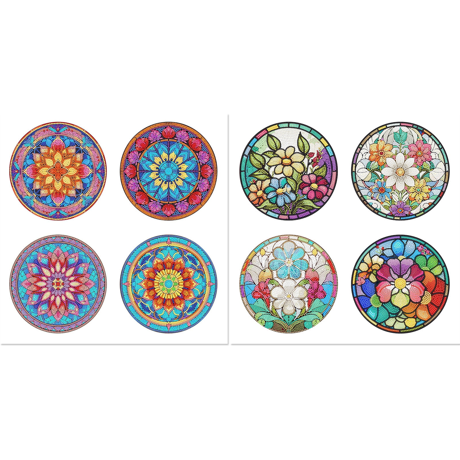 FLOPESN 8 Pcs Diamond Art Painting Coasters,Acrylic Single-Sided Dotted Diamond Dinner Plate Set for Restaurant Decoration