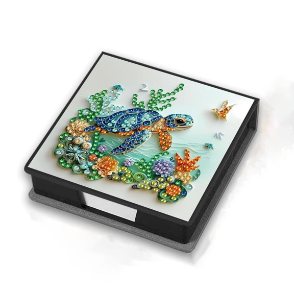FLOPESN Christmas Sea Turtles Diamond Art Note Box, Leather Message Paper Storage Organizer with 160 Notes, DIY Craft Kit
