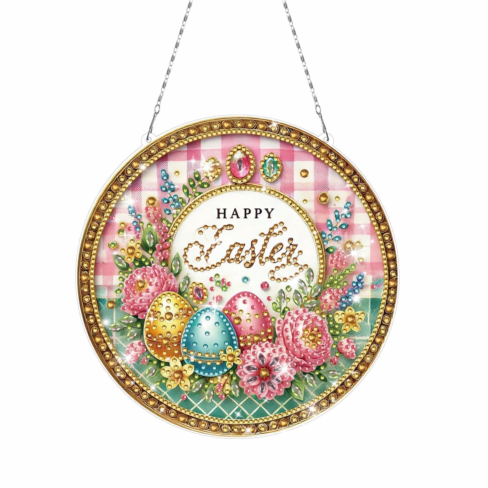 FLOPESN Circular Traditional-Style DIY Diamond Art Painting Pendant Easter Creative Design PET Material Home Decor Pendant