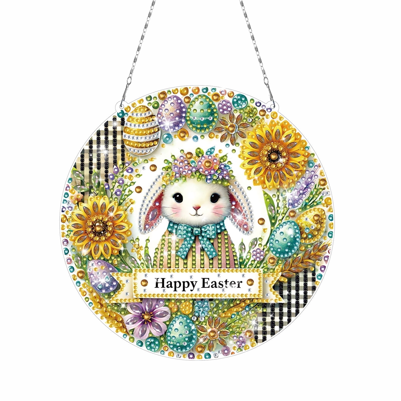 FLOPESN Circular Traditional-Style DIY Diamond Art Painting Pendant Easter Creative Design PET Material Home Decor Pendant