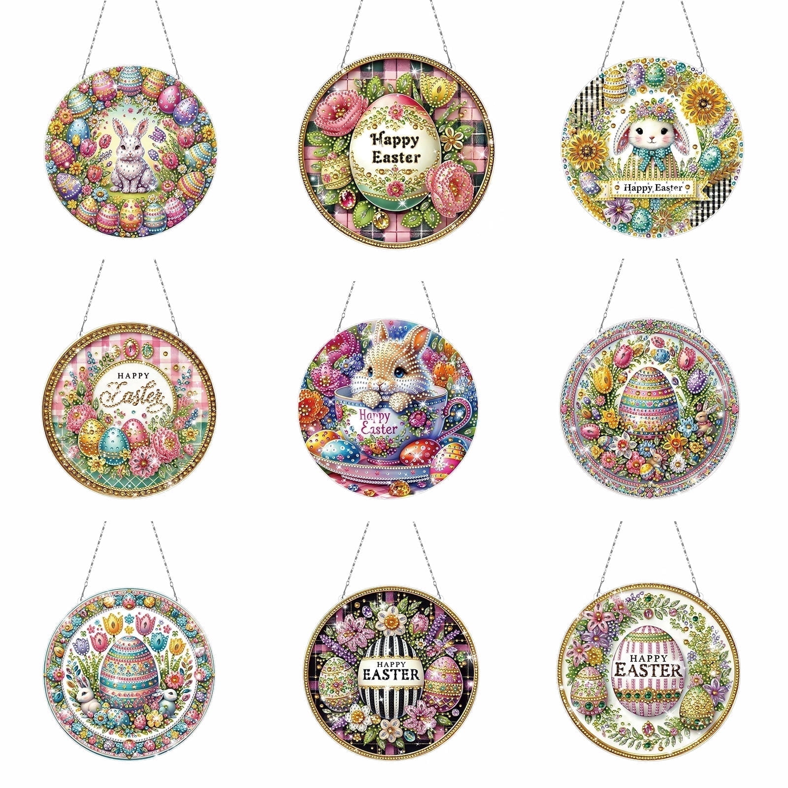 FLOPESN Circular Traditional-Style DIY Diamond Art Painting Pendant Easter Creative Design PET Material Home Decor Pendant