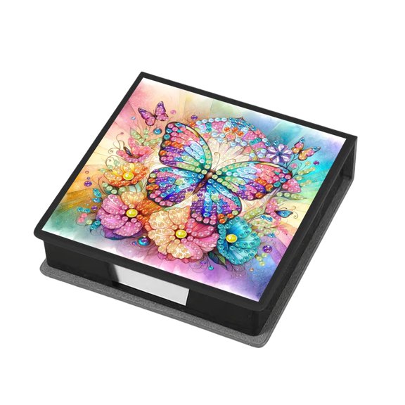 FLOPESN Colorful Butterfly Diamond Art Note Box, Leather Message Paper Storage Organizer with 160 Notes, DIY Craft Kit