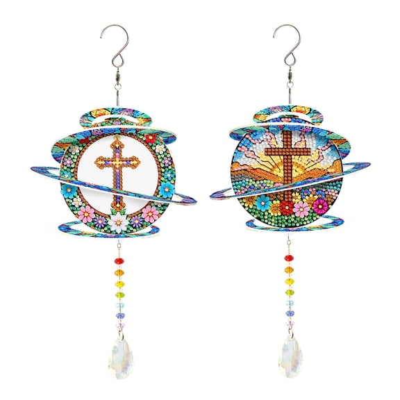 FLOPESN DIY Cross Diamond Sunlight Capturer Art Hanging Ornament, 8.07*8.07 inch, Double-Sided PETHome Decor ,Stress-Relieving Handmade Gift