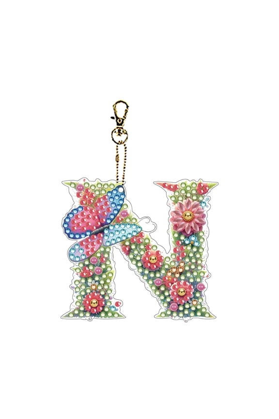 DIY Diamond Art Acrylic Keychain – Butterfly Letter N Design, Double-Sided Diamond, Creative Handmade Craft Gift