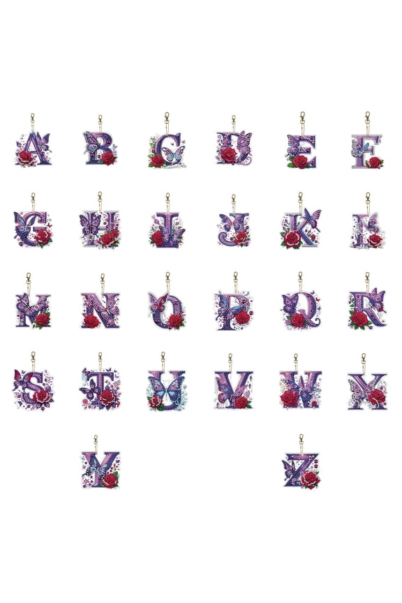 DIY Diamond Art Acrylic Keychain – Purple Butterfly & Letter A Design, Double-Sided Rhinestone, Creative Handmade Craft Gift