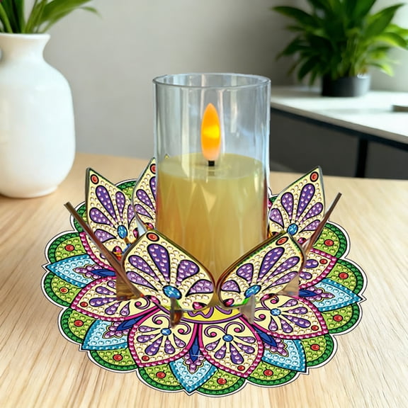 FLOPESN DIY Diamond Art Candle Holder Tray Kit, 1.8*5.7inch, Flower Design Durable Base Crystal Craft Set with Tools, Desk Decor Gift for Adults