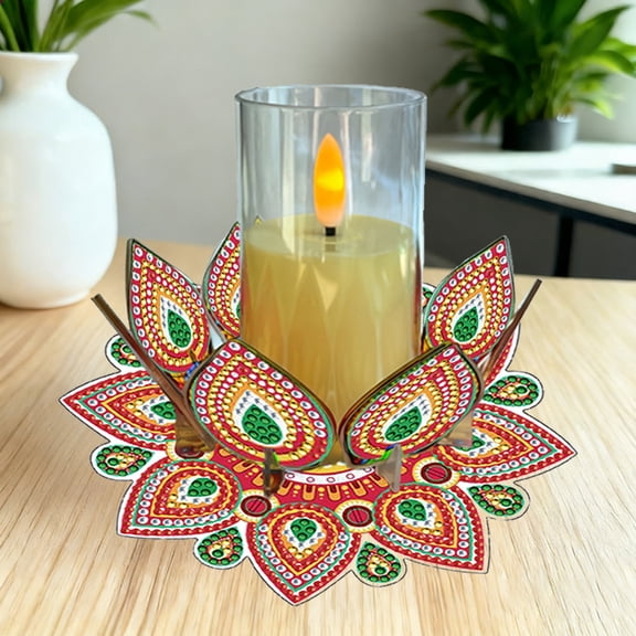 FLOPESN DIY Diamond Art Candle Holder Tray Kit, 1.8*5.7inch, Flower Design Durable Base Crystal Craft Set with Tools, Desk Decor Gift for Adults
