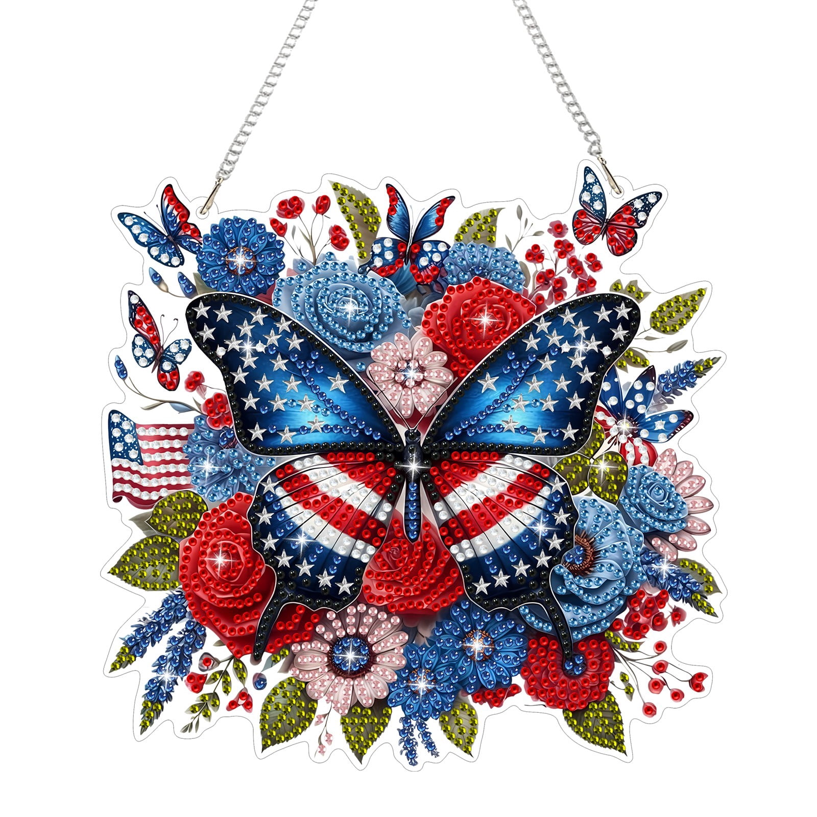 FLOPESN  DIY Diamond Art Kits, American Independence Day USA Butterfly Style, 8.27*8.27in Diamond Painting Pendant, Creative Design Wall Decor