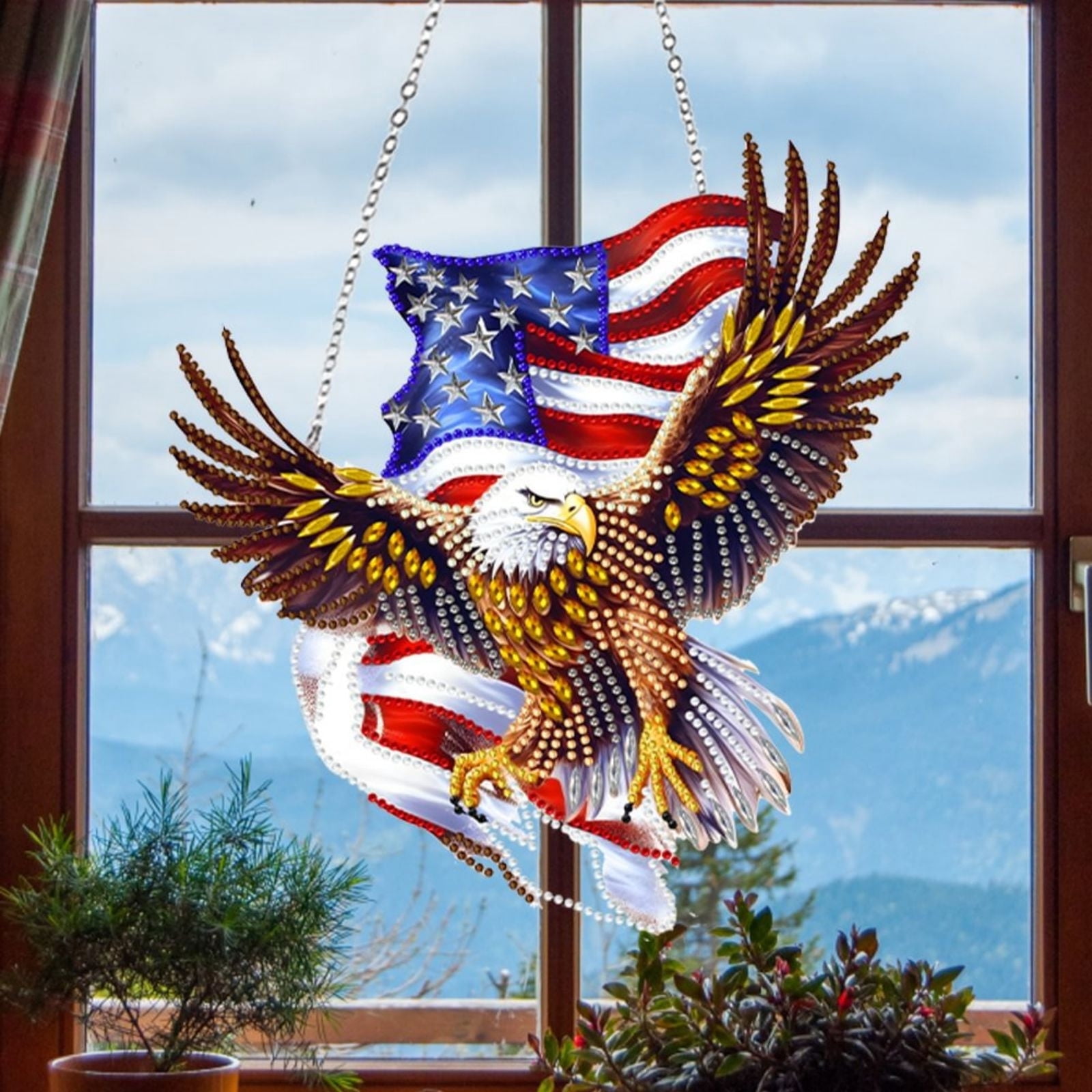 FLOPESN DIY Diamond Art Kits, American Independence Day USA Eagle Style, 9.84*8.11 in Diamond Painting Pendant, Creative Design Wall Decor