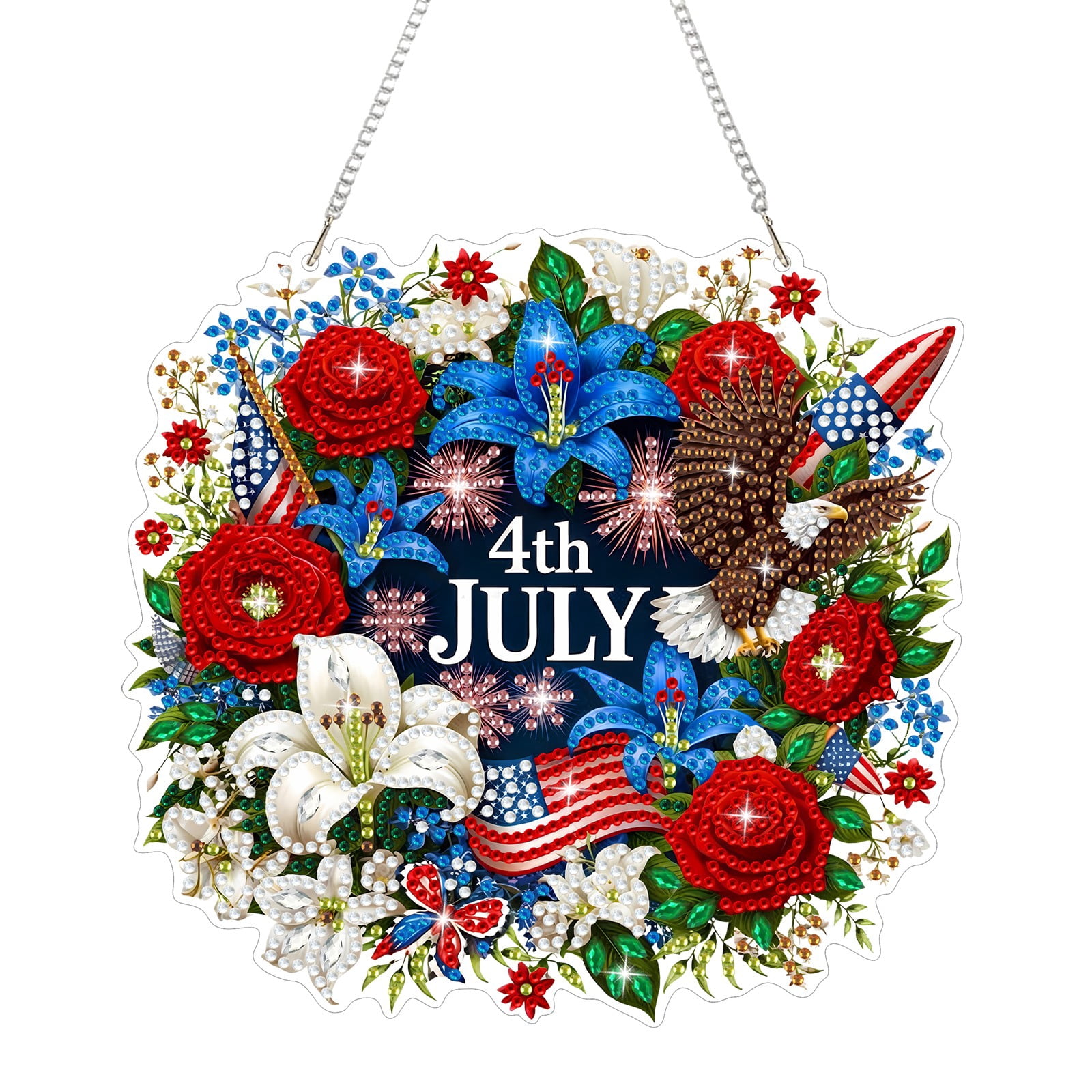 FLOPESN  DIY Diamond Art Kits, American Independence Day USA Flowers Style, 8.27*8.27in Diamond Painting Pendant, Creative Design Wall Decor