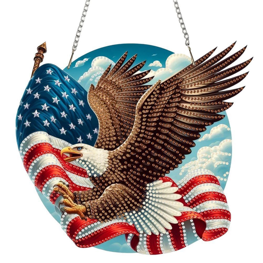 FLOPESN DIY Diamond Art Painting American Independence Day Creative，9.84*9.84in Eagle  Design, Acrylic Material Irregular Shape Home Decoration Pendant