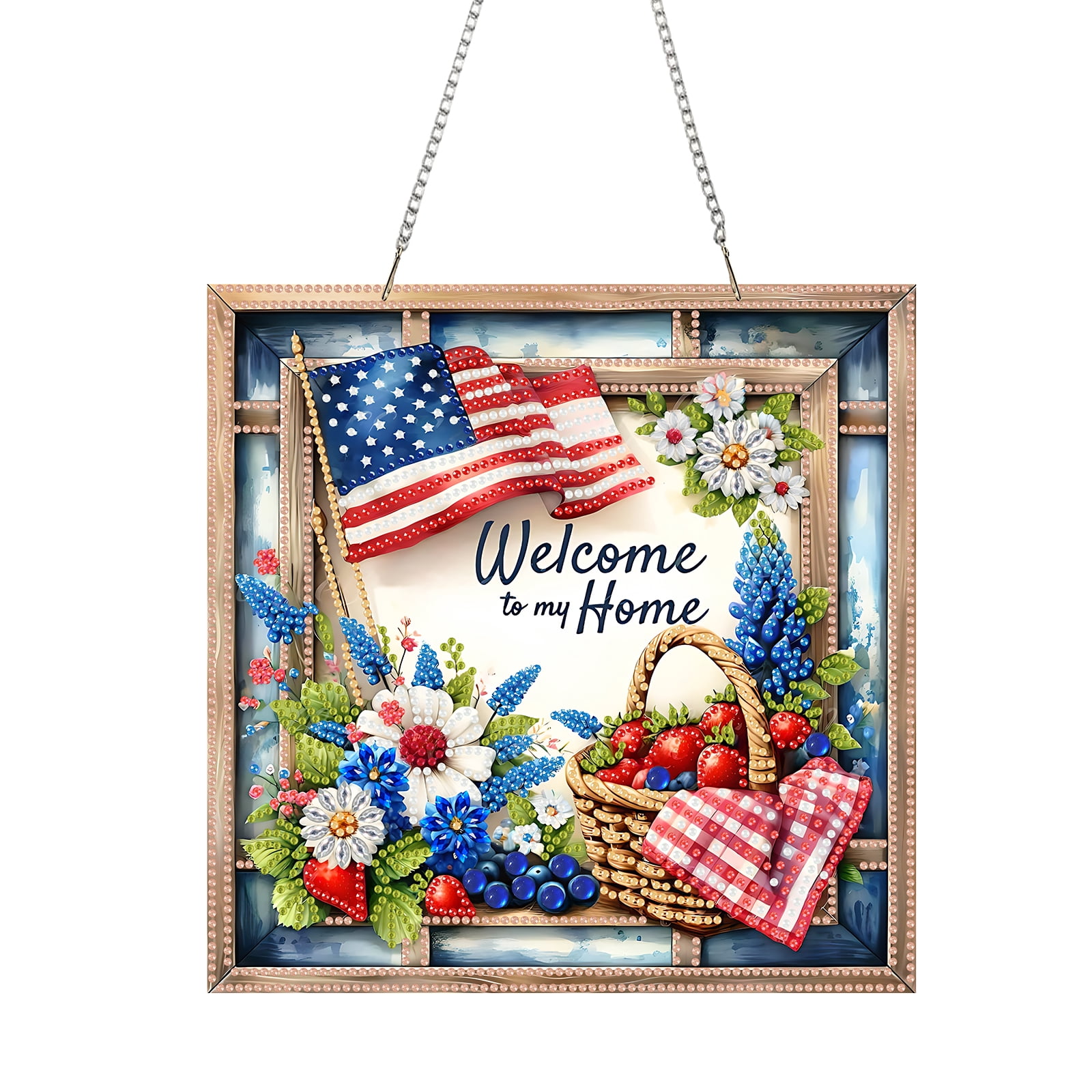 FLOPESN DIY Diamond Art Painting Creative,9.84*9.84in American Flowers Design, Acrylic Material Irregular Shape Home Decoration Pendant