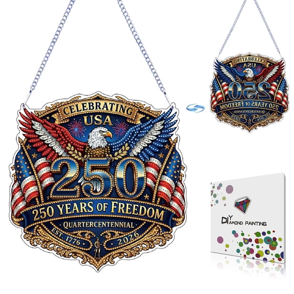 FLOPESN DIY Diamond Art Painting , Double-sided Pattern Single-sided Rhinestone Dotting250th Anniversary of American Independence Day Design, PET Material Home Decor Hanging Ornament