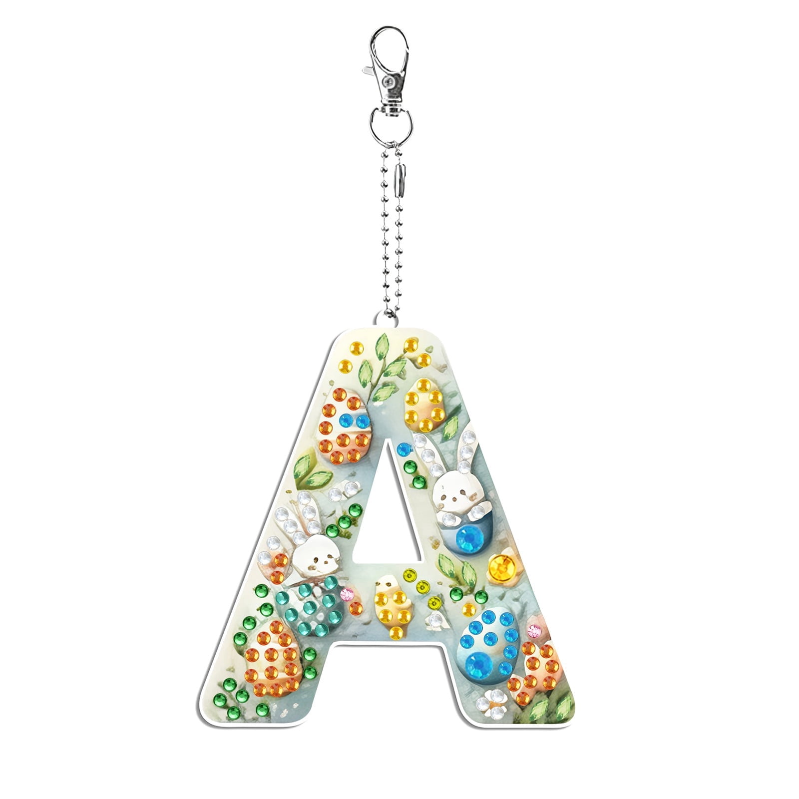 FLOPESN DIY Diamond Art Painting Easter Bunny Egg Letters Acrylic Keychain,Creative Design Double-Sided Diamond Craft For a gift to Friend Family-A