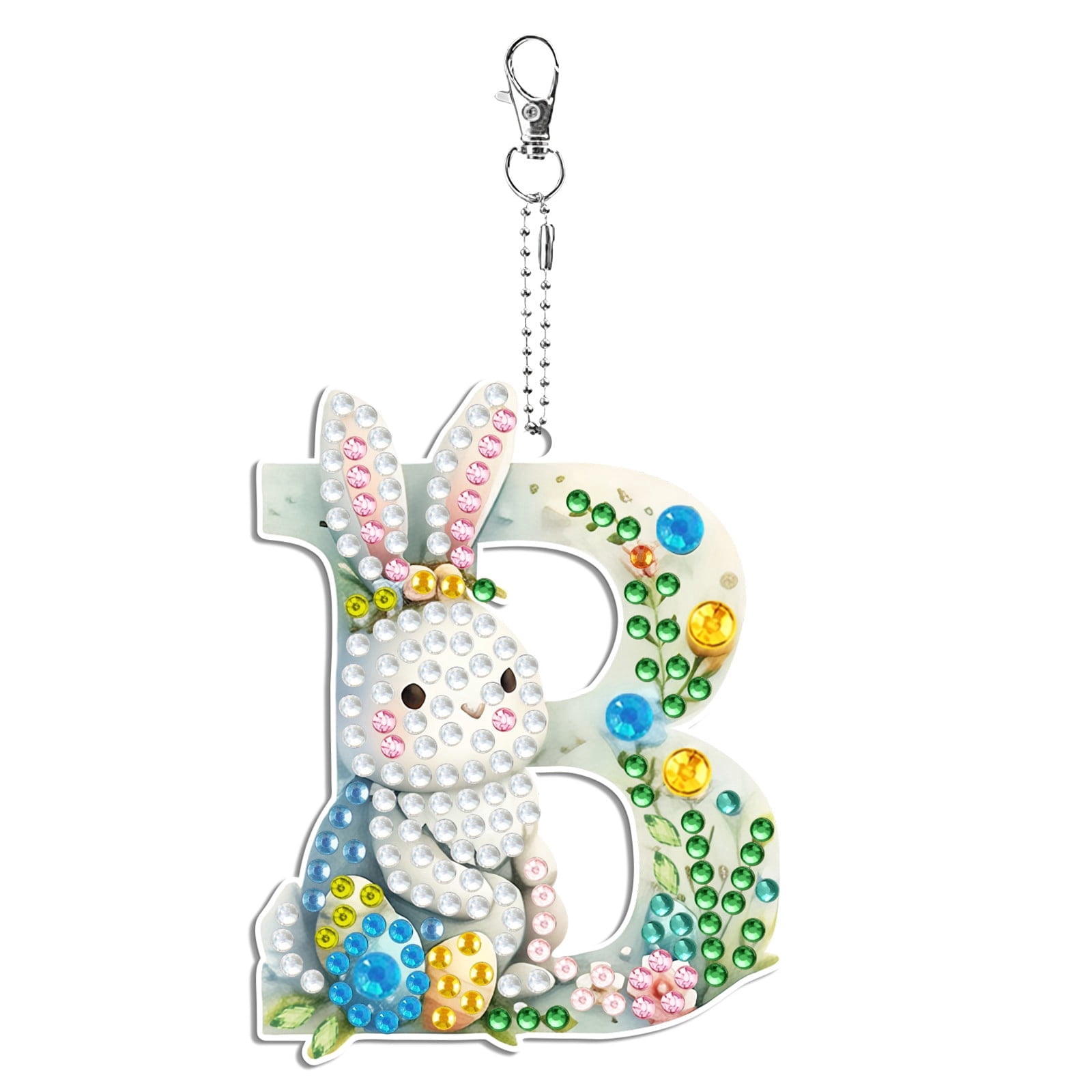 FLOPESN DIY Diamond Art Painting Easter Bunny Egg Letters Acrylic Keychain,Creative Design Double-Sided Diamond Craft For a gift to Friend Family-B