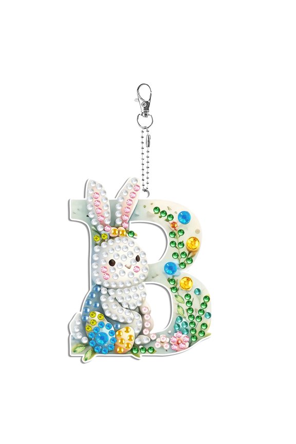 DIY Diamond Art Painting Easter Bunny Egg Letters Acrylic Keychain,Creative Design Double-Sided Diamond Craft For a gift to Friend Family-B