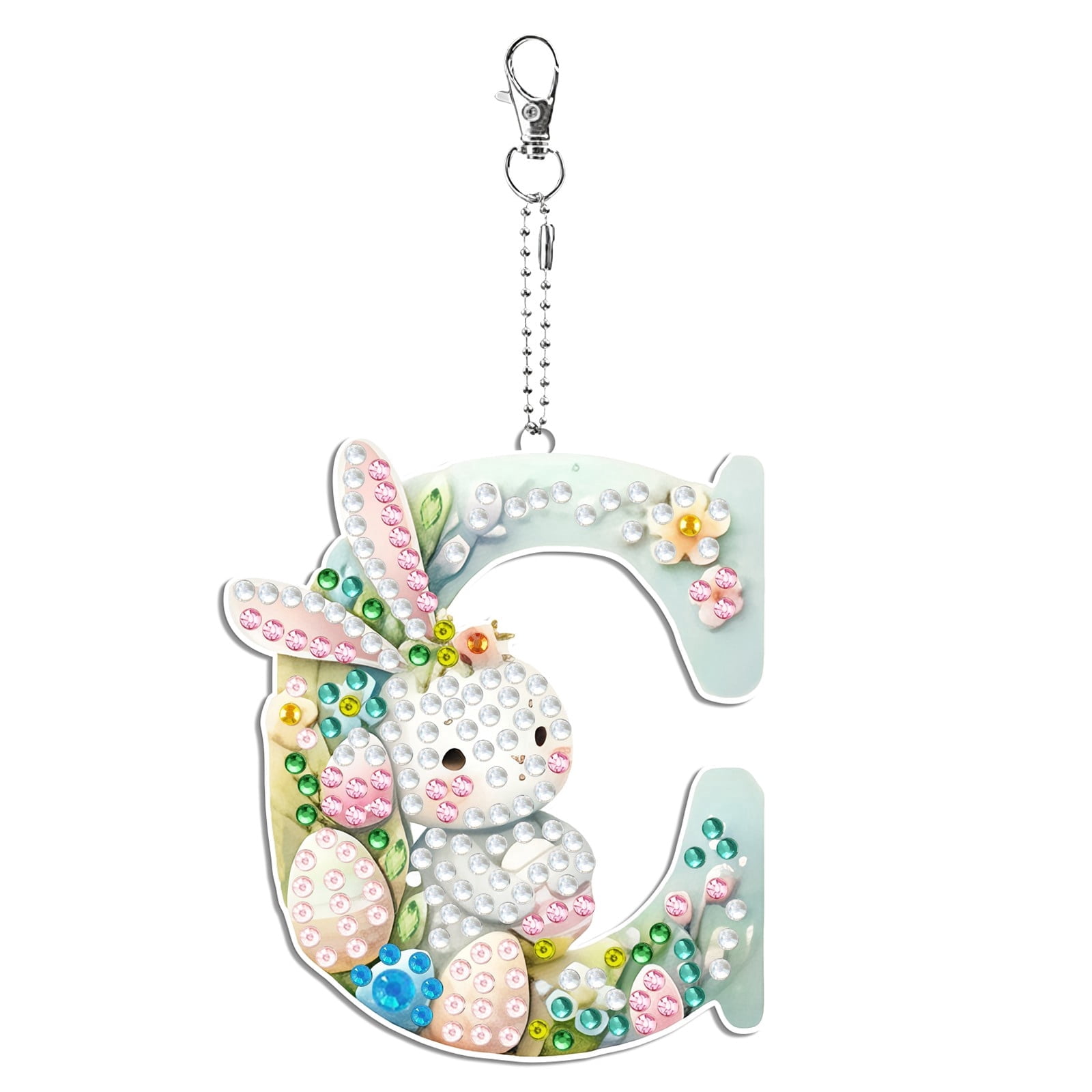 FLOPESN DIY Diamond Art Painting Easter Bunny Egg Letters Acrylic Keychain,Creative Design Double-Sided Diamond Craft For a gift to Friend Family-C