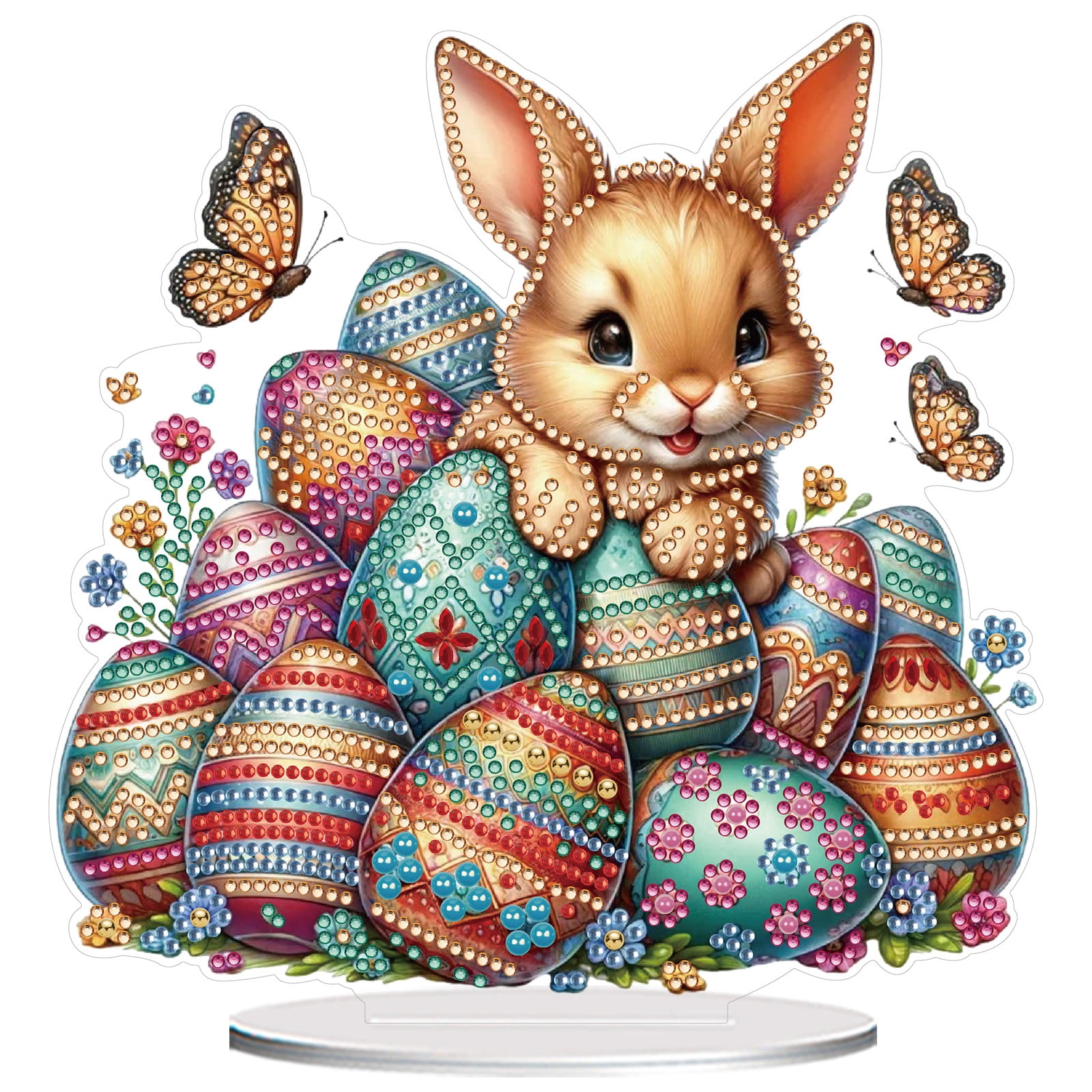 FLOPESN DIY Diamond Art Painting Easter Bunny Ornament Kits with Oval Base, Single-Sided Diamond Painting PET Craft for Home Decor