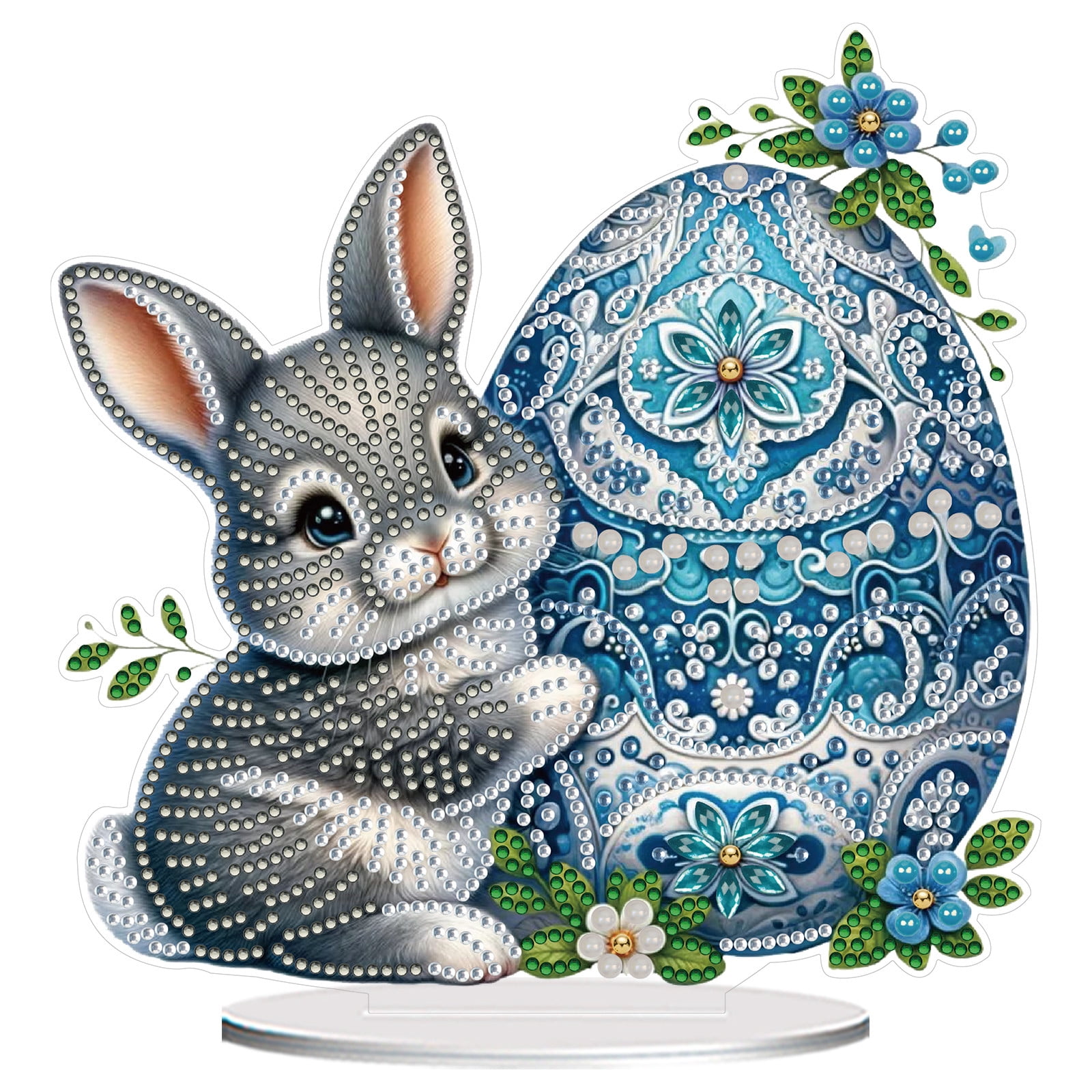 FLOPESN DIY Diamond Art Painting Easter Bunny Ornament Kits with Oval Base, Single-Sided Diamond Painting PET Craft for Home Decor