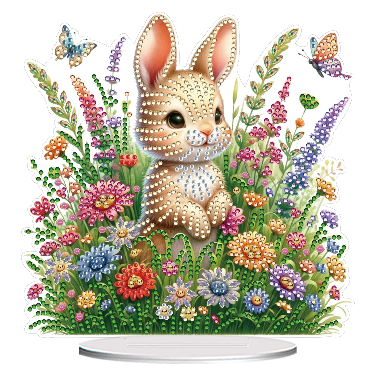 FLOPESN DIY Diamond Art Painting Easter Bunny Ornament Kits with Oval Base, Single-Sided Diamond Painting PET Craft for Home Decor