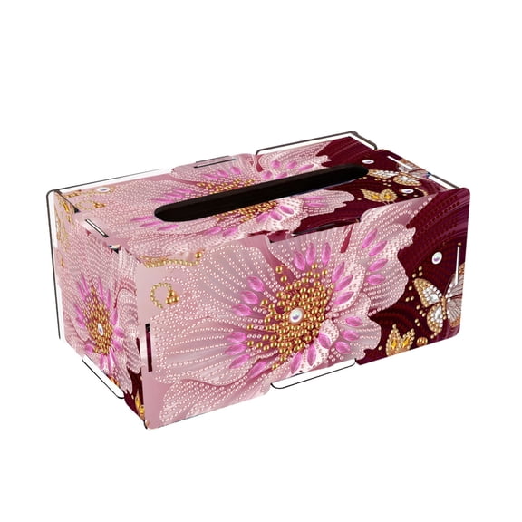 FLOPESN DIY Diamond Art Painting Flower Tissue Box – Wooden Storage Box with Crystal & Pearl Diamonds, Decor Craft Kit for Bedroom, Living Room (8.86 x 5.31 x 4.13 in)