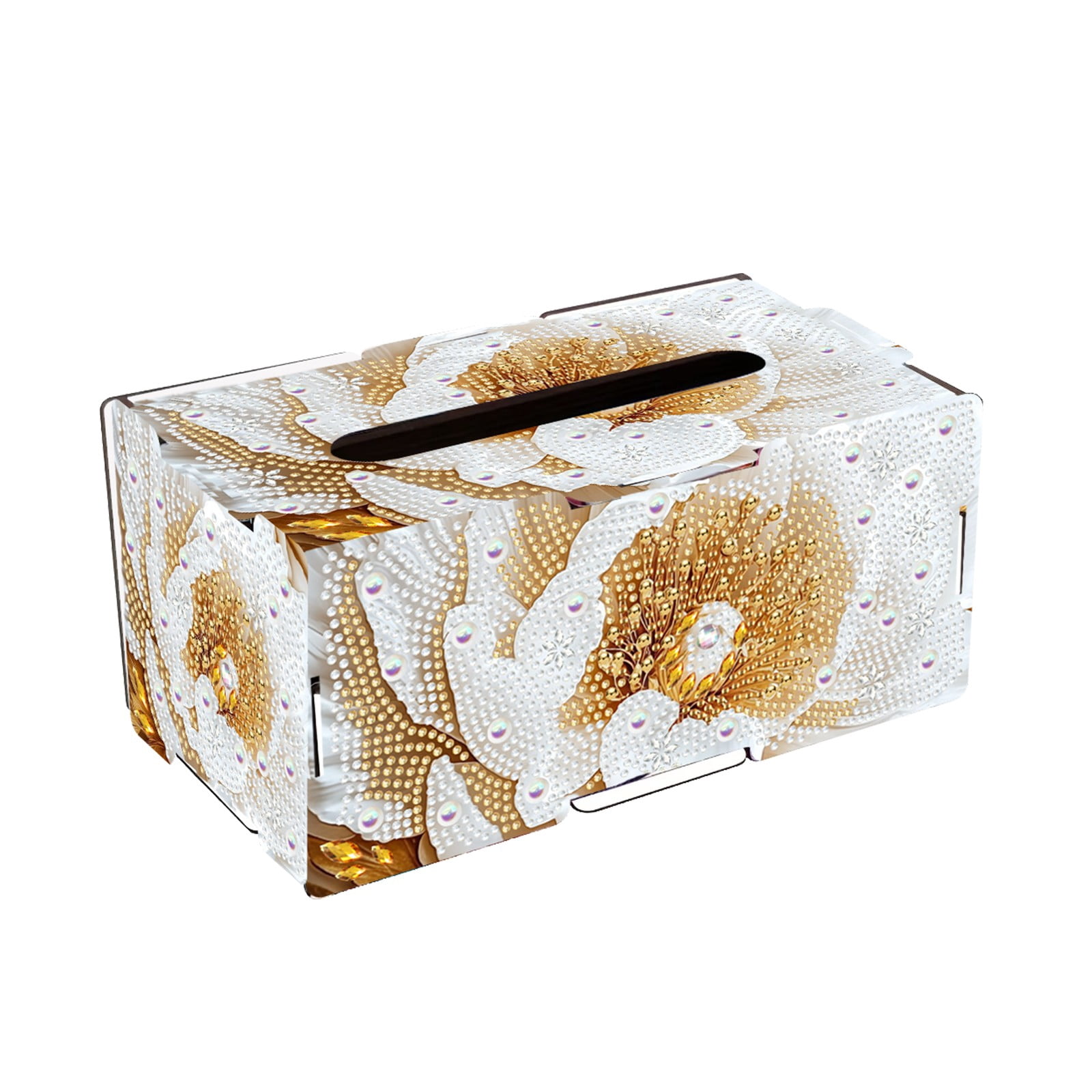 FLOPESN DIY Diamond Art Painting Flower Tissue Box – Wooden Storage Box with Crystal & Pearl Diamonds, Decor Craft Kit for Bedroom, Living Room (8.86 x 5.31 x 4.13 in)