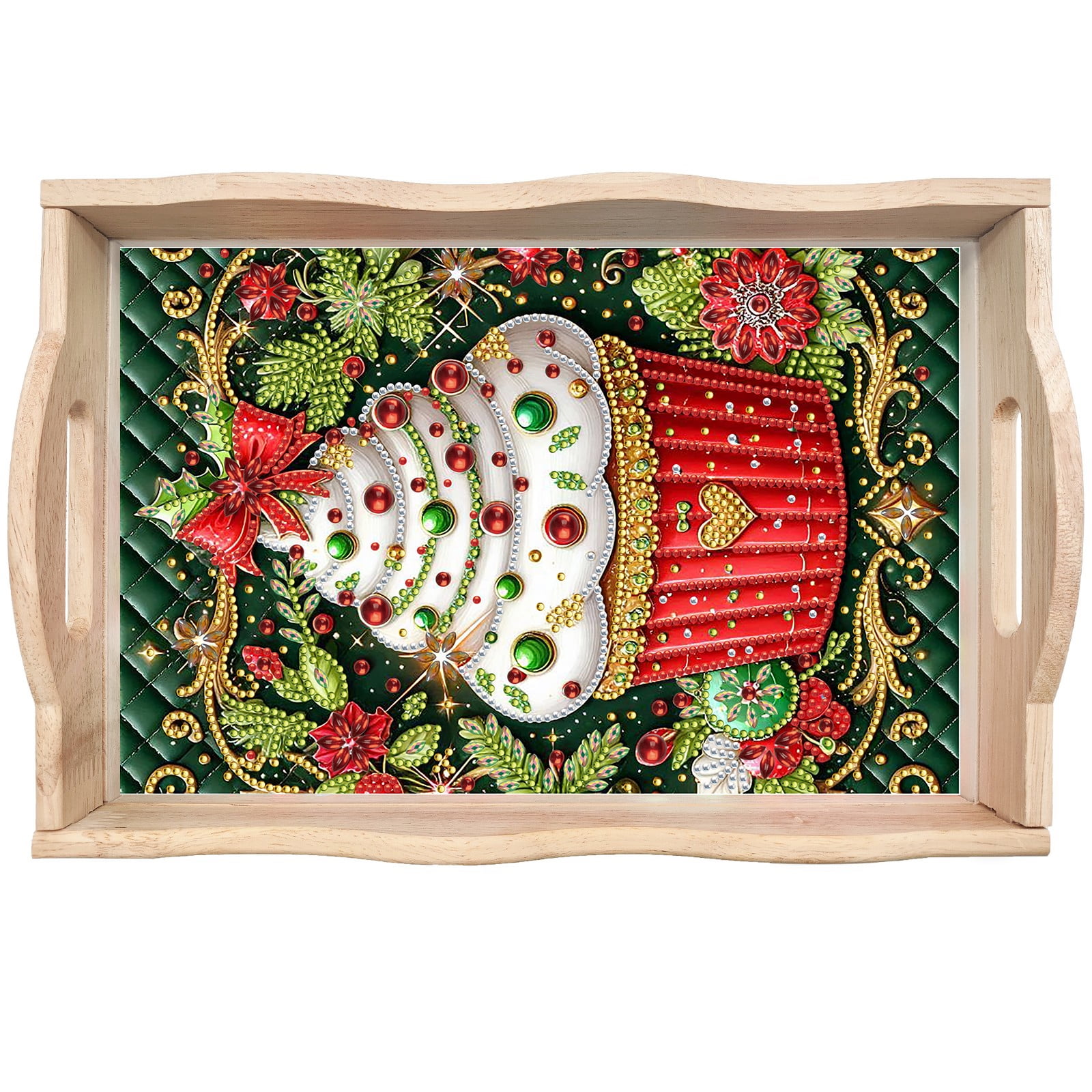 FLOPESN DIY Diamond Art Painting Handmade Wooden Tray,Creative Design Serving Dinner Plate for Coffee Living Room Home Organizer-Christmas Cupcakes