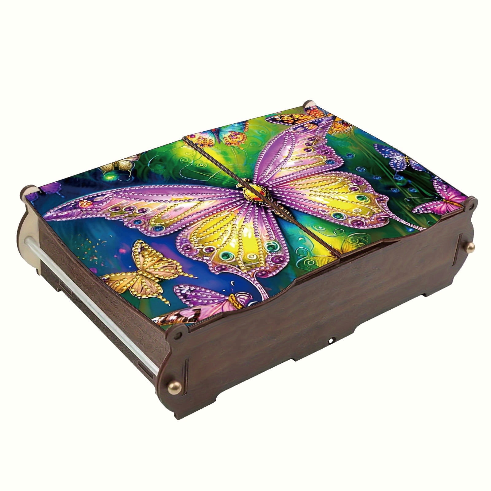 FLOPESN DIY Diamond Art Painting Jewelry Box,Creative Design Wooden Lid Rectangular Storage Case for Home Decor-Butterfly-1
