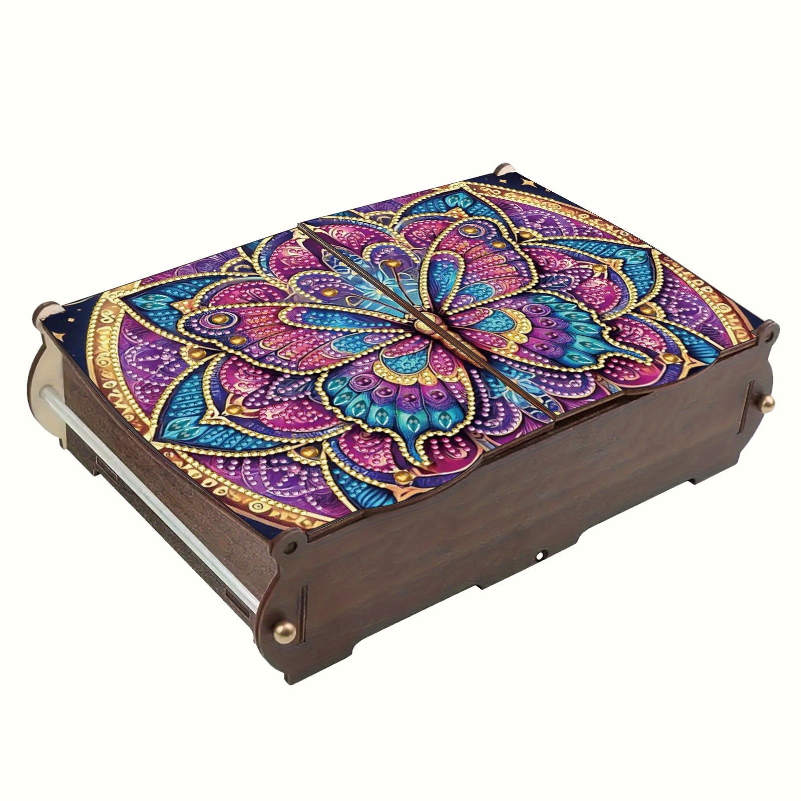 FLOPESN DIY Diamond Art Painting Jewelry Box,Creative Design Wooden Lid Rectangular Storage Case for Home Decor-Butterfly-2