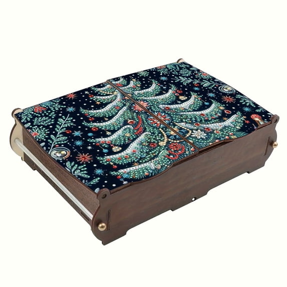 FLOPESN DIY Diamond Art Painting Jewelry Box,Creative Design Wooden Lid Rectangular Storage Case for Home Decor-Christmas Tree