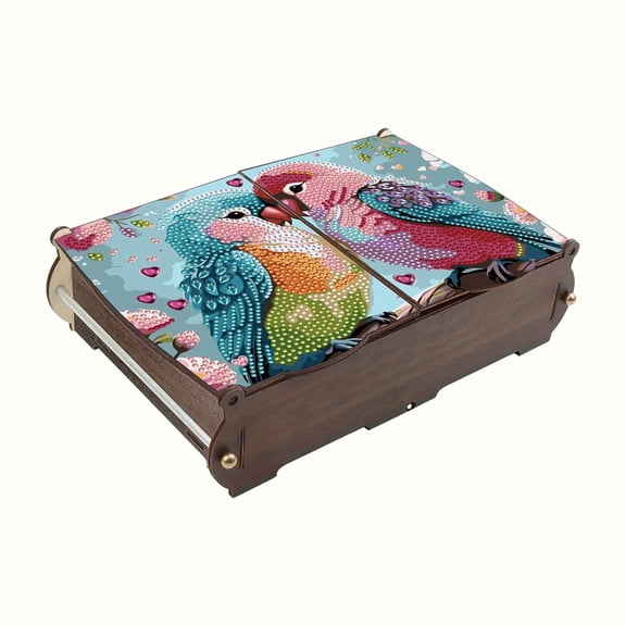 FLOPESN DIY Diamond Art Painting Jewelry Box,Creative Design Wooden Lid Rectangular Storage Case for Home Decor-Parrot