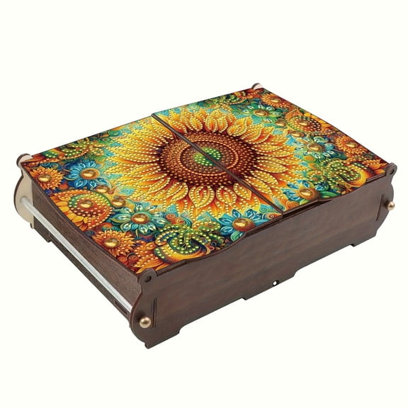 FLOPESN DIY Diamond Art Painting Jewelry Box,Creative Design Wooden Lid Rectangular Storage Case for Home Decor-Sunflower