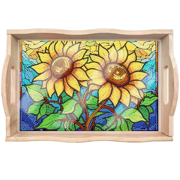 FLOPESN DIY Diamond Art Painting Tray,Handmade Wooden Tray Mosaic by Number Kits Diamond Art for Coffee Living Room Home Organizer-Sunflower