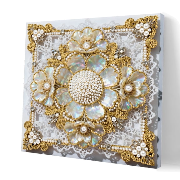 FLOPESN DIY Diamond Art Pearl Painting Kit with White Frame, Handmade Gem Dot Picture Craft for Home Wall Decor Present Set-Flower
