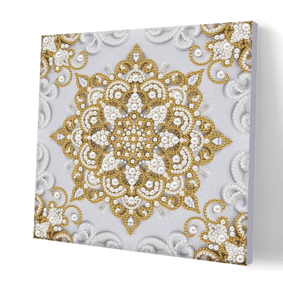 FLOPESN DIY Diamond Art Pearl Painting Kit with White Frame, Handmade Gem Dot Picture Craft for Home Wall Decor Present Set-Mandala03