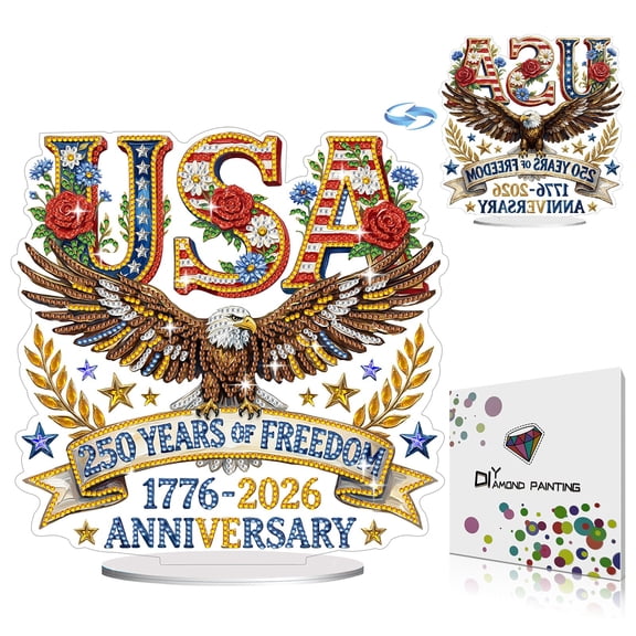 FLOPESN DIY Diamond Artwork - Creative Design Acrylic Home Decor Ornament for the 250th Anniversary of American Independence (Double-sided Pattern, Single-sided Diamond Dotting)