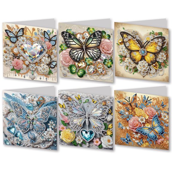 FLOPESN DIY Diamond Greeting Card Diamond Art Painting Creative Design Holiday Blessing Gift Folding Greeting Card Set (15*15cm) (With White Envelope)-Butterfly
