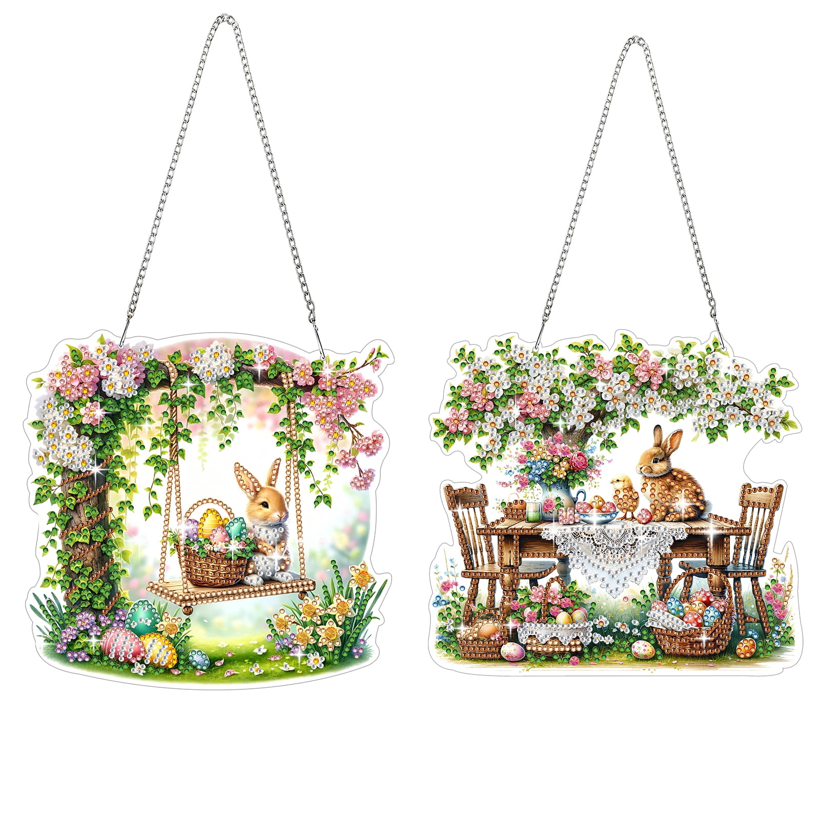 FLOPESN DIY Easter Diamond Art Painting Pendant Kit - 7.08X7.87in Acrylic Single-sided Rhinestone Dotting Pendant Wall Decor-2Pcs