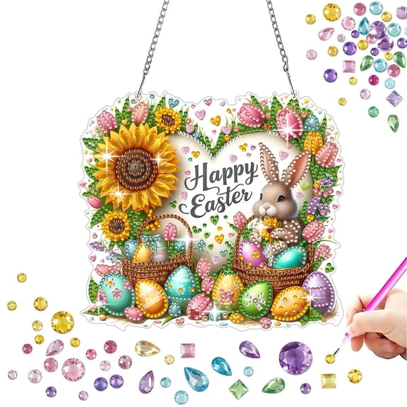 FLOPESN DIY Easter Diamond Art Painting Pendant Kit - 7.08X7.87in Acrylic Single-sided Rhinestone Dotting Pendant Wall Decor-Heart