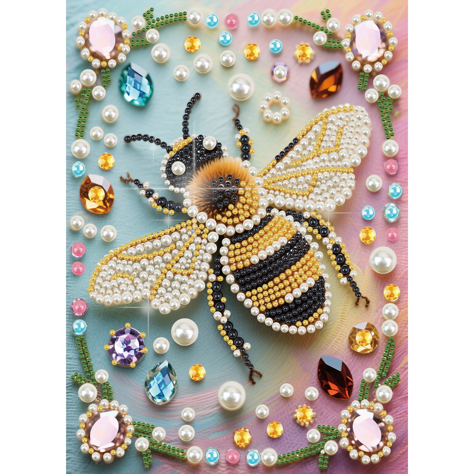 FLOPESN DIY Gemstone Pearl Diamond Art Painting Kit Unframed, 9.84X13.78in, Colourful Canvas Holiday Present Home Wall Decor Unframed-Bee-1