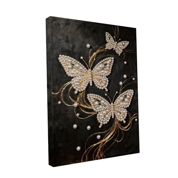 FLOPESN DIY Gemstone Pearl Diamond Art Painting Kit with Frame, 11.81X15.75n, Black Canvas Holiday Present Home Wall Decor Unframed-Butterfly