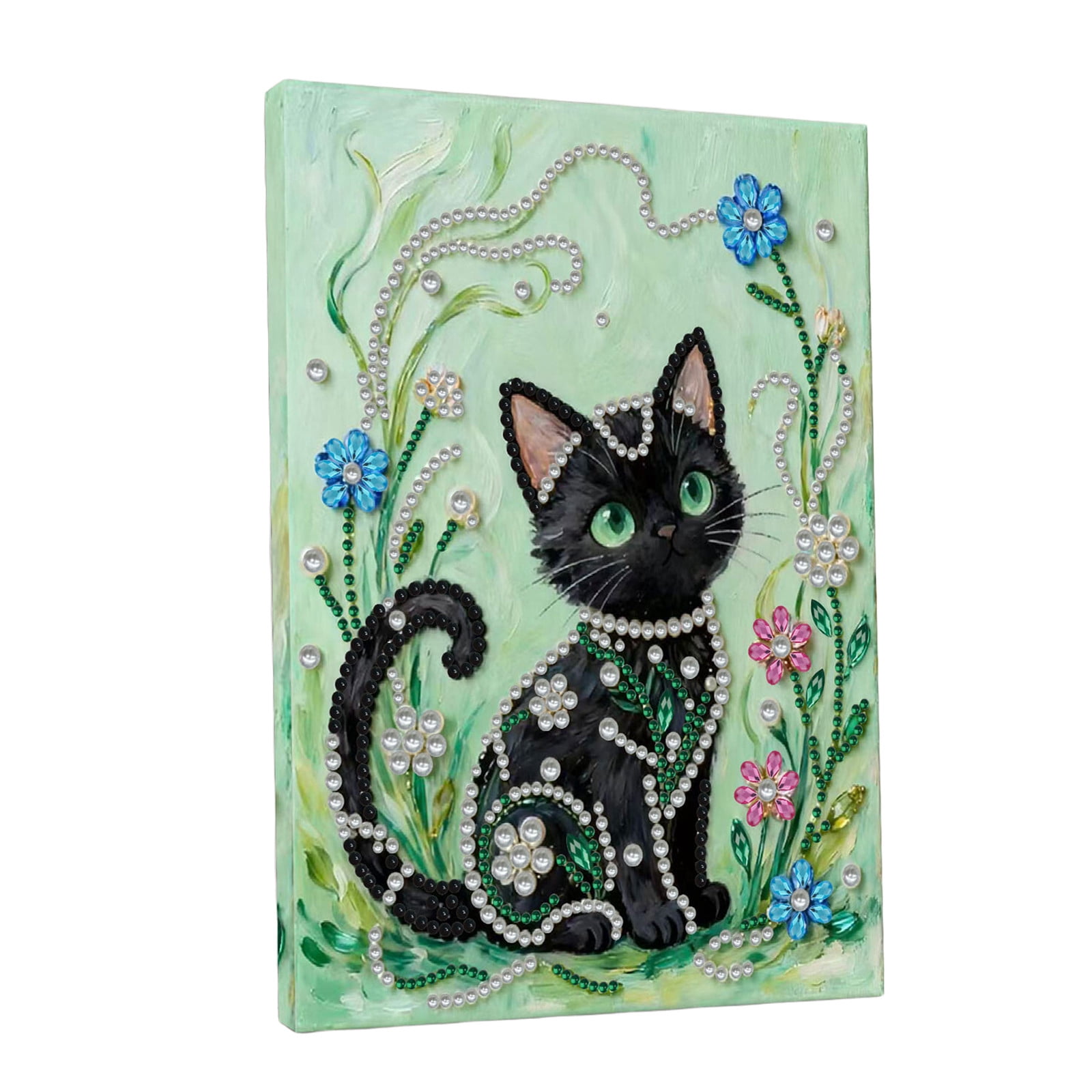 FLOPESN DIY Gemstone Pearl Diamond Art Painting Kit with Frame, 11.81x15.75in Colored Canvas, Home Decor Display for Tabletop and Wall -Black Cat