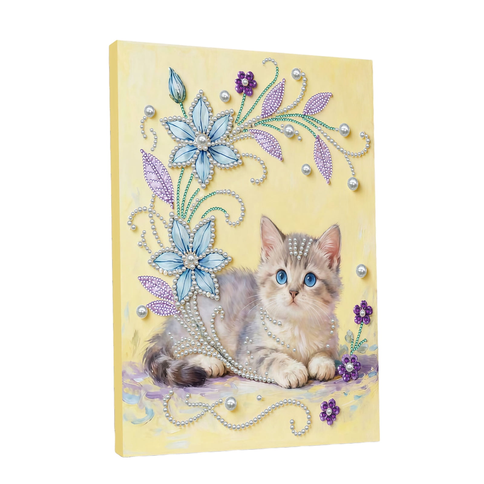 FLOPESN DIY Gemstone Pearl Diamond Art Painting Kit with Frame, 11.81x15.75in Colored Canvas, Home Decor Display for Tabletop and Wall -Cat
