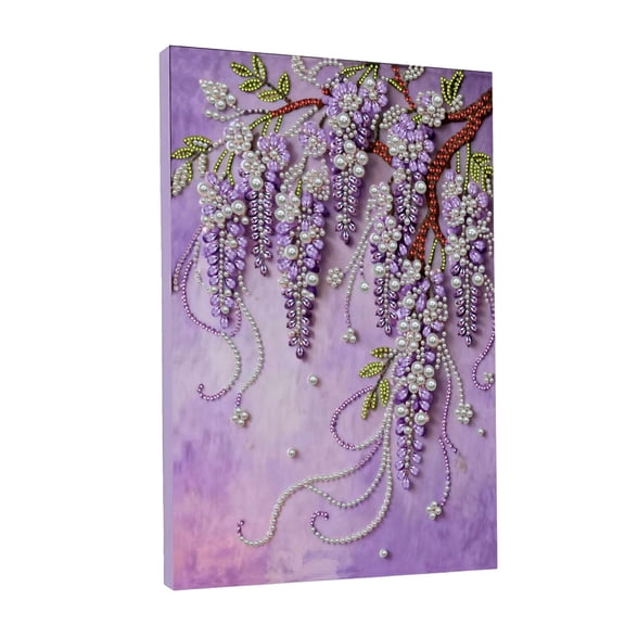 FLOPESN DIY Gemstone Pearl Diamond Art Painting Kit with Frame, 11.81x15.75in Colored Canvas, Home Decor Display for Tabletop and Wall -Wisteria