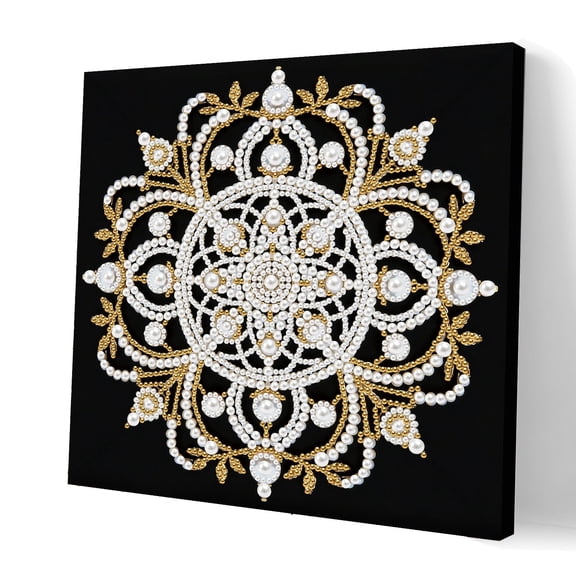 FLOPESN DIY Gemstone Pearl Diamond Art Painting Kit with Frame Gemstone,Home Decor Display for Tabletop and Wall-Mandala