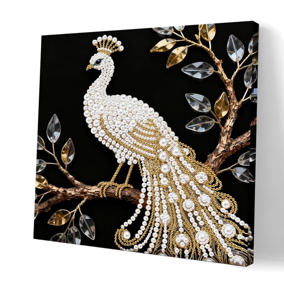 FLOPESN DIY Gemstone Pearl Diamond Art Painting Kit with Frame Gemstone,Home Decor Display for Tabletop and Wall-Peafowl