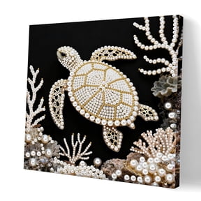 FLOPESN DIY Gemstone Pearl Diamond Art Painting Kit with Frame Gemstone,Home Decor Display for Tabletop and Wall-Sea Turtle
