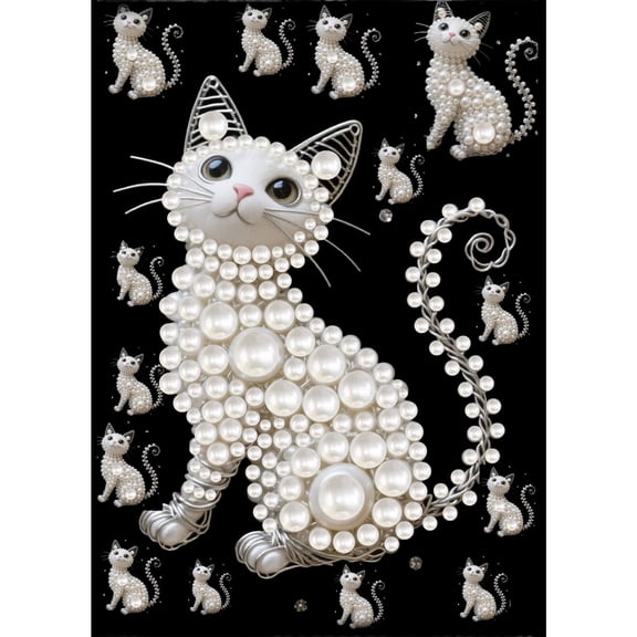 FLOPESN DIY Gemstone Pearl Painting Kit - 9.84x13.78 Inch Frameless Black Canvas Art for Adults, Stress Relief Craft & Wall Decor-Cat-2